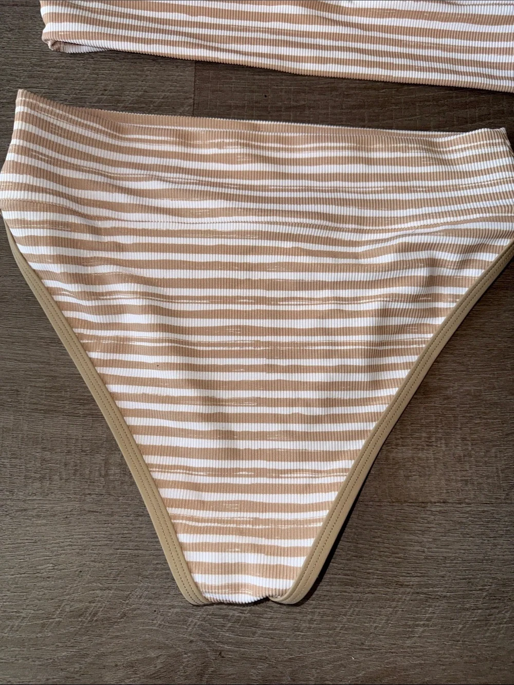 LainSnow Salty Daze Ribbed Striped High Rise Bikini Swimsuit Large L